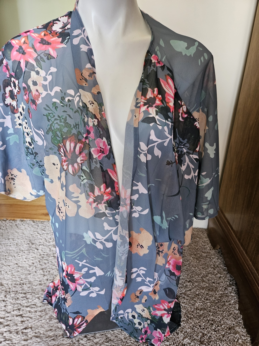 Floral Sheer Kimono Jacket - Slate Blue